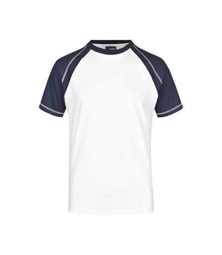 T-shirt Manches Raglan Motif/style Contrasté Homme Blanc Bleu Marine James And Nicholson