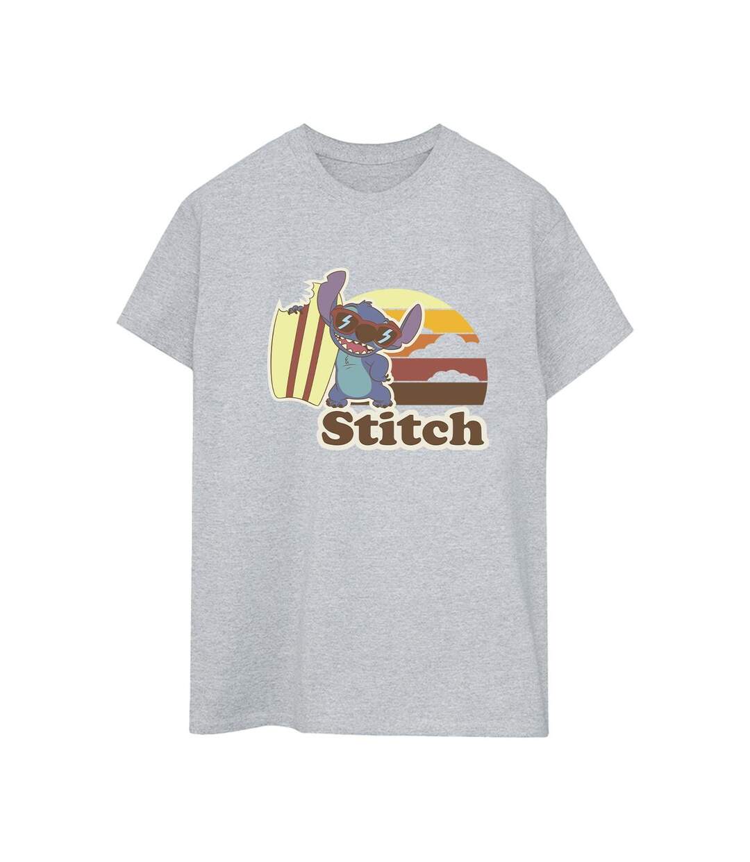 Disney Femmes/Les femmes Lilo And Stitch Bitten Surfboard Cotton Boyfriend T-Shirt (Gris sportif) - UTBI29760-1