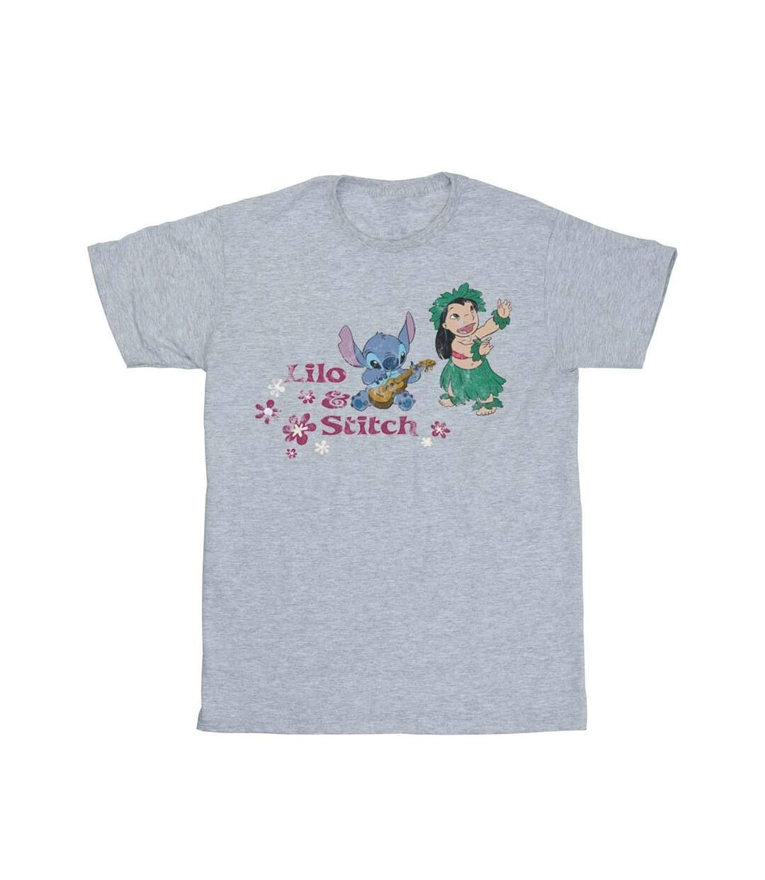 Disney Femmes/Les femmes Lilo And Stitch Hawaii Cotton Boyfriend T-Shirt (Gris sportif) - UTBI29722-1