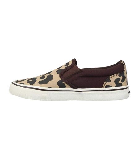 Womens/ladies Leopard Print Canvas Slip-on Trainers Brown SoulCal