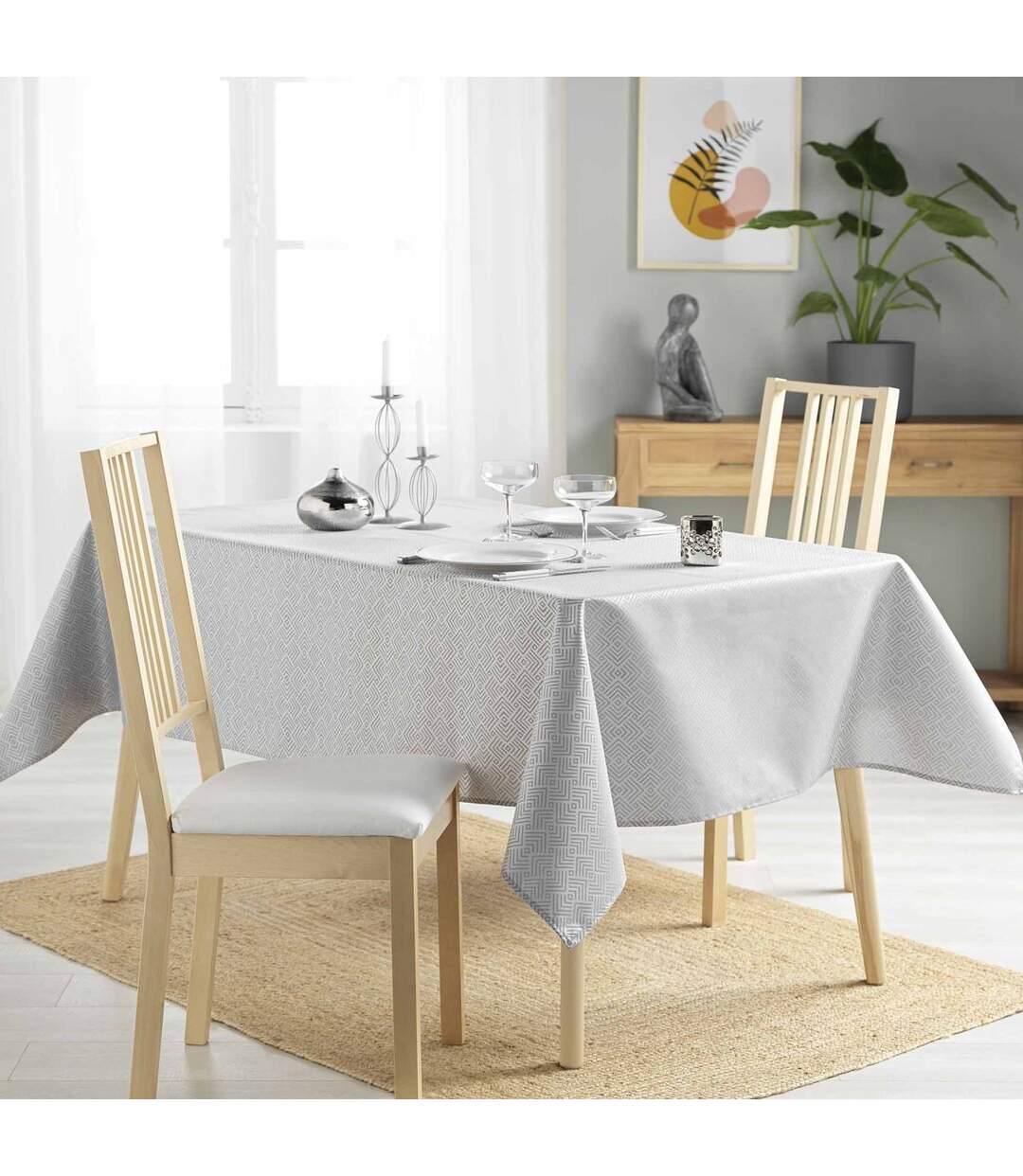 Nappe Jacquard Imprimé Azuline 140x250cm Gris-4