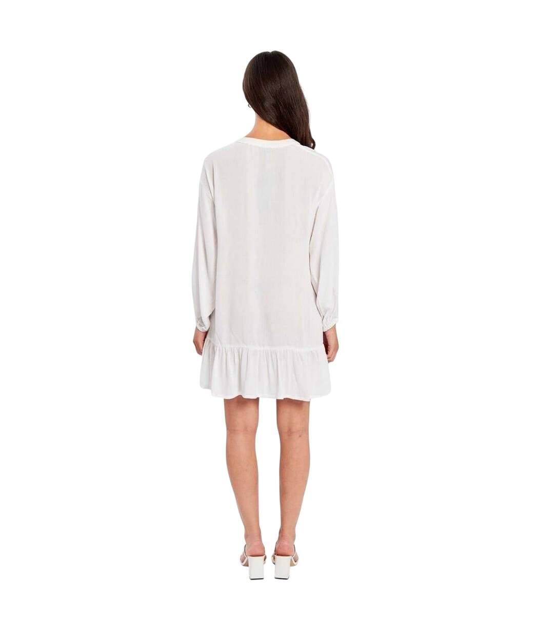 Womens/ladies V Neck Long-sleeved Mini Dress White Influence-2