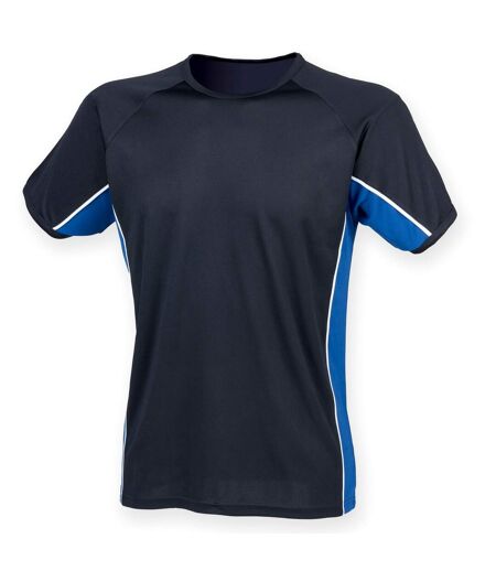 Finden & Hales Mens Short Sleeve Performance Panel Sports T-Shirt (Navy/ Royal/ White)