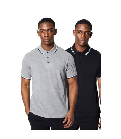 Maine Mens Tipped Cotton Polo Shirt (Pack of 2) (Black/Gray)