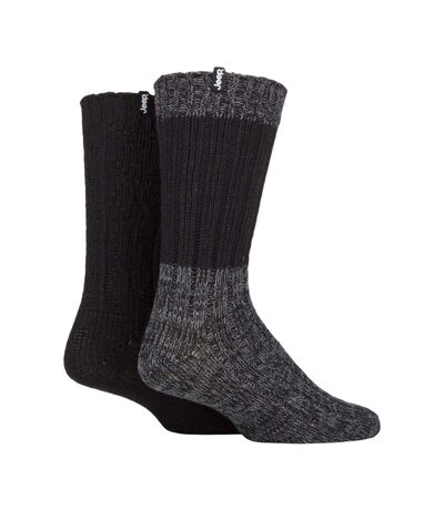 2 Pack Men's Heavyweight Wool Boot Socks | Ribbed Cable Knit Outdoor Socks