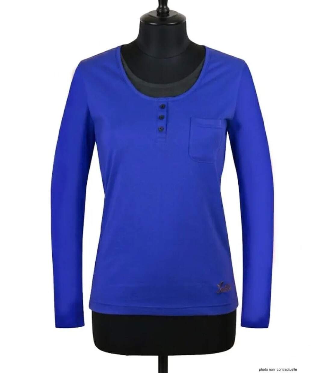 Mayflower NESTOR5 : Tee-shirt manches longues bleu et gris avec col boutonné stylisé-3