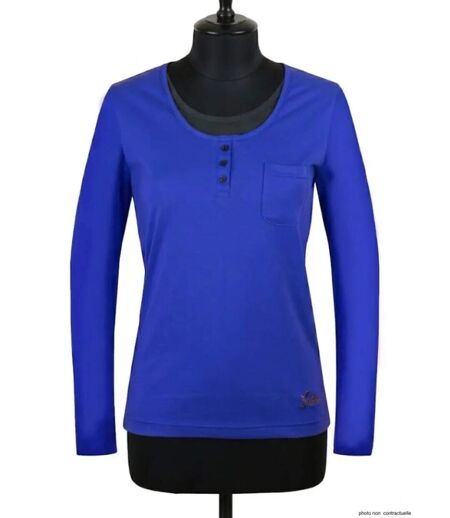 Mayflower NESTOR5 : Tee-shirt manches longues bleu et gris avec col boutonné stylisé