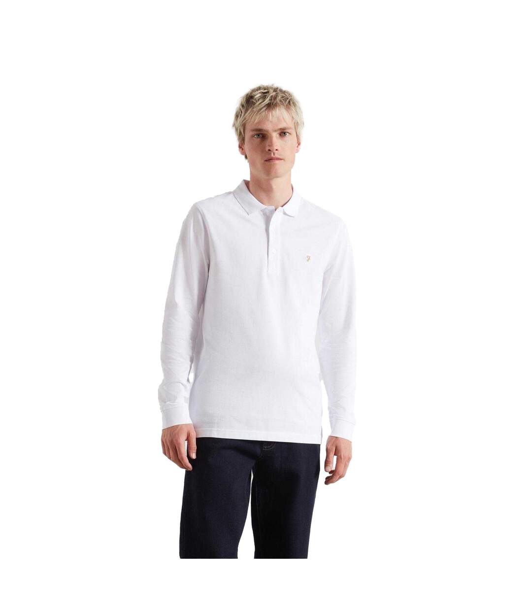 Mens Cotton Blend Long-sleeved Polo Shirt White Farah-2