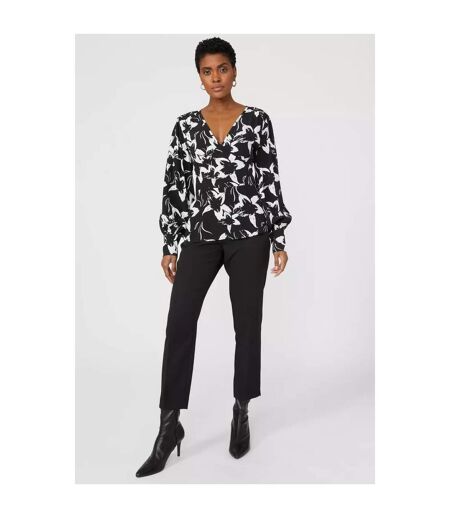 Womens/ladies Bodice Floral V Neck Top Monochrome Principles