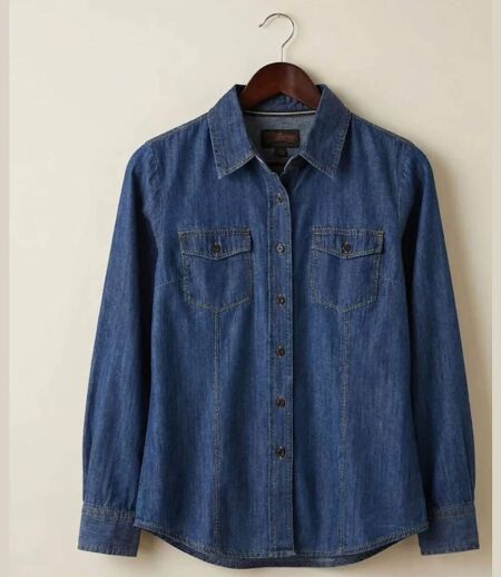 Chemisier Femme Jean Bleu Denim 100% Coton Boutons Bois