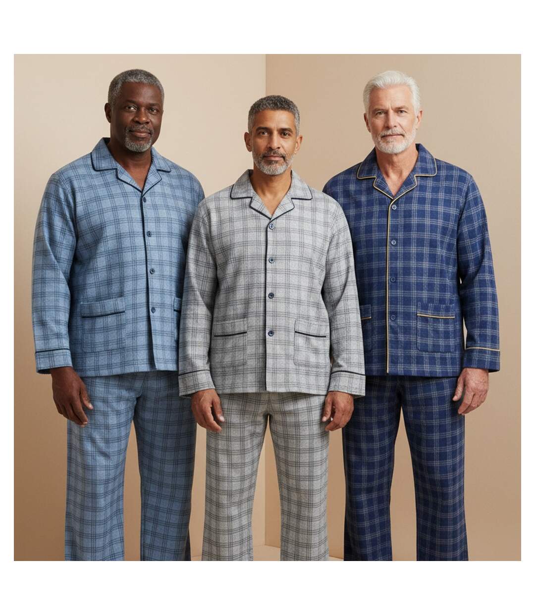 OZABI Pyjama Homme Boutonné Pack de 3, Coton Doublé Polaire, Manches Longues-2