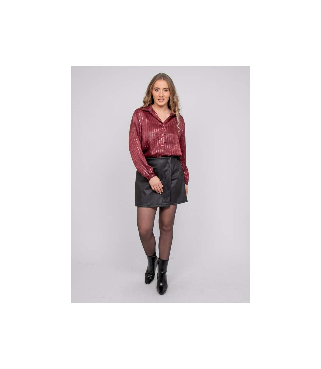 Chemise satinée rayures métallisées ORONA - Dona X Lisa-4