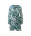 Womens/ladies Frill Chiffon Wrap Dress Blue Green Bardot-2