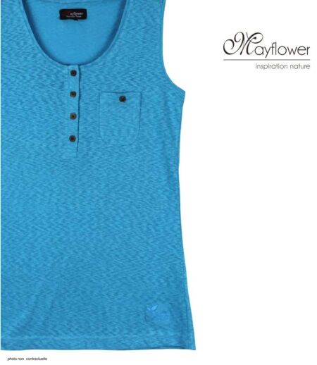 MAYFLOWER LOTUS1 — Débardeur bleu femme coton : l'élégance naturelle des boutons coconut