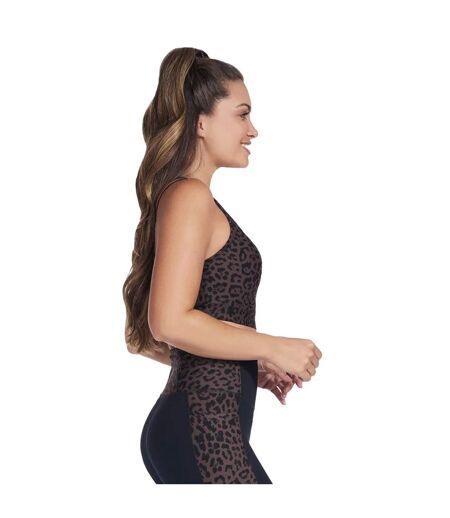 Womens/ladies Go Walk Cheetah Sports Bra Black Brown Skechers