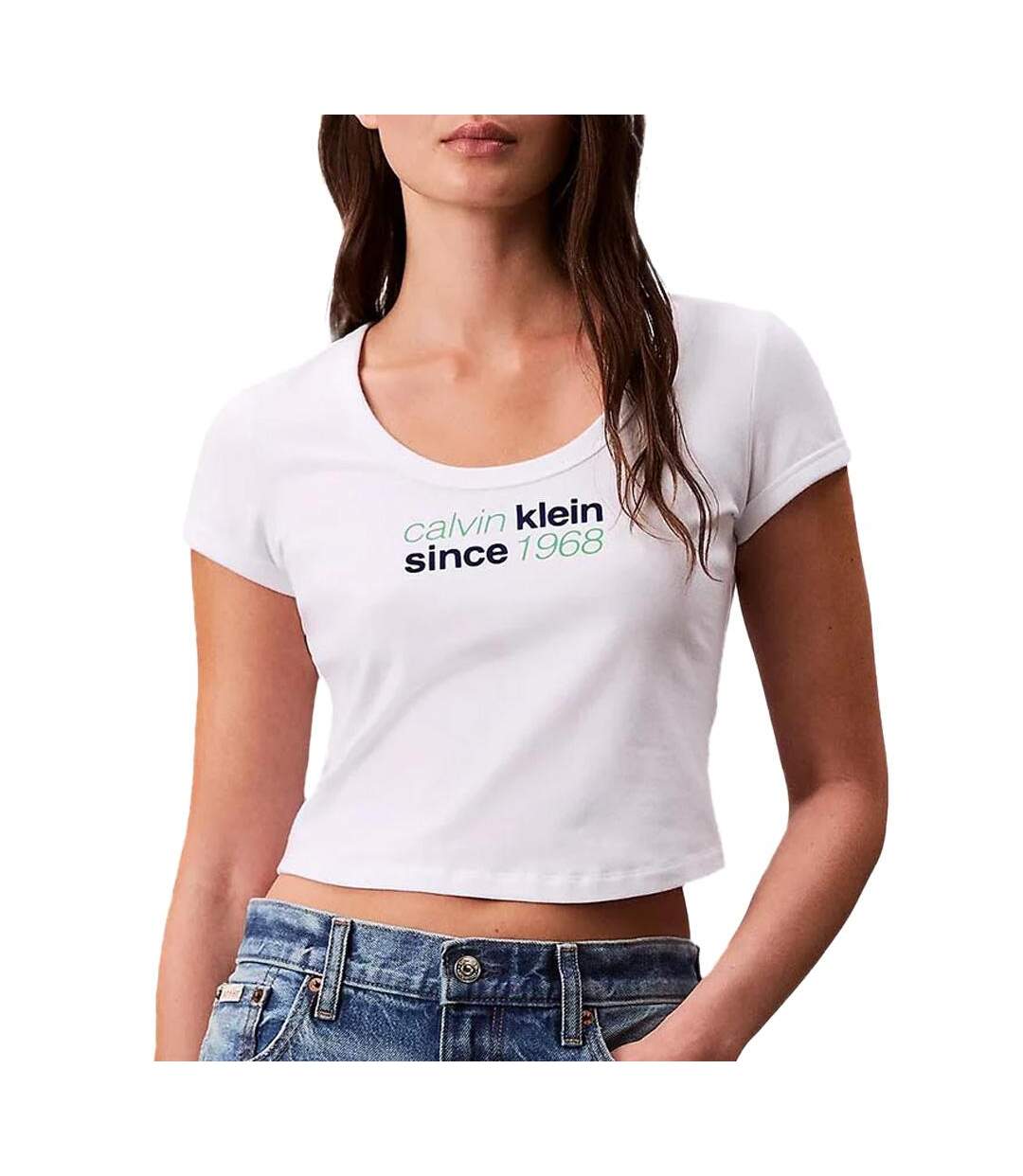 T-Shirt blanc femme calvin klein jeans baby tee-1