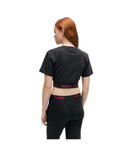 Womens/ladies Logo Ribbed Waistband Crop T-shirt Black Hugo