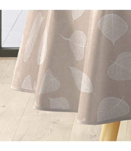 Nappe Toile Cirée Ronde Feuillys 160cm Beige Lin & Blanc