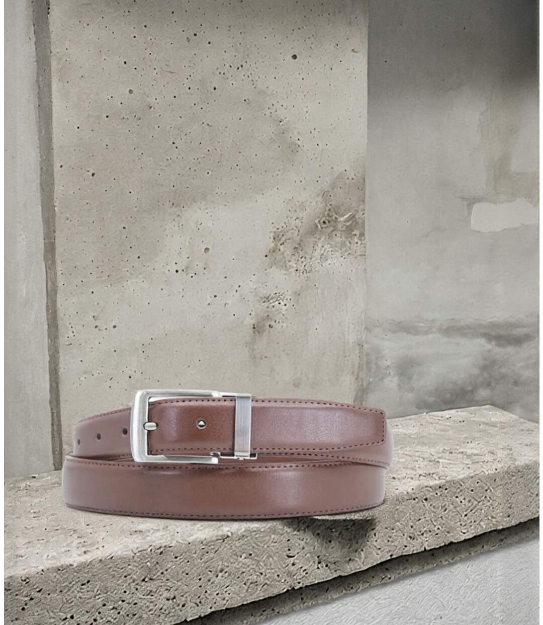 Ceinture en cuir de couleur marron homme - Sangle réglable-2