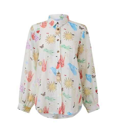 Womens/ladies Celestial Marley Patterned Shirt Cream Never Fully Dressed