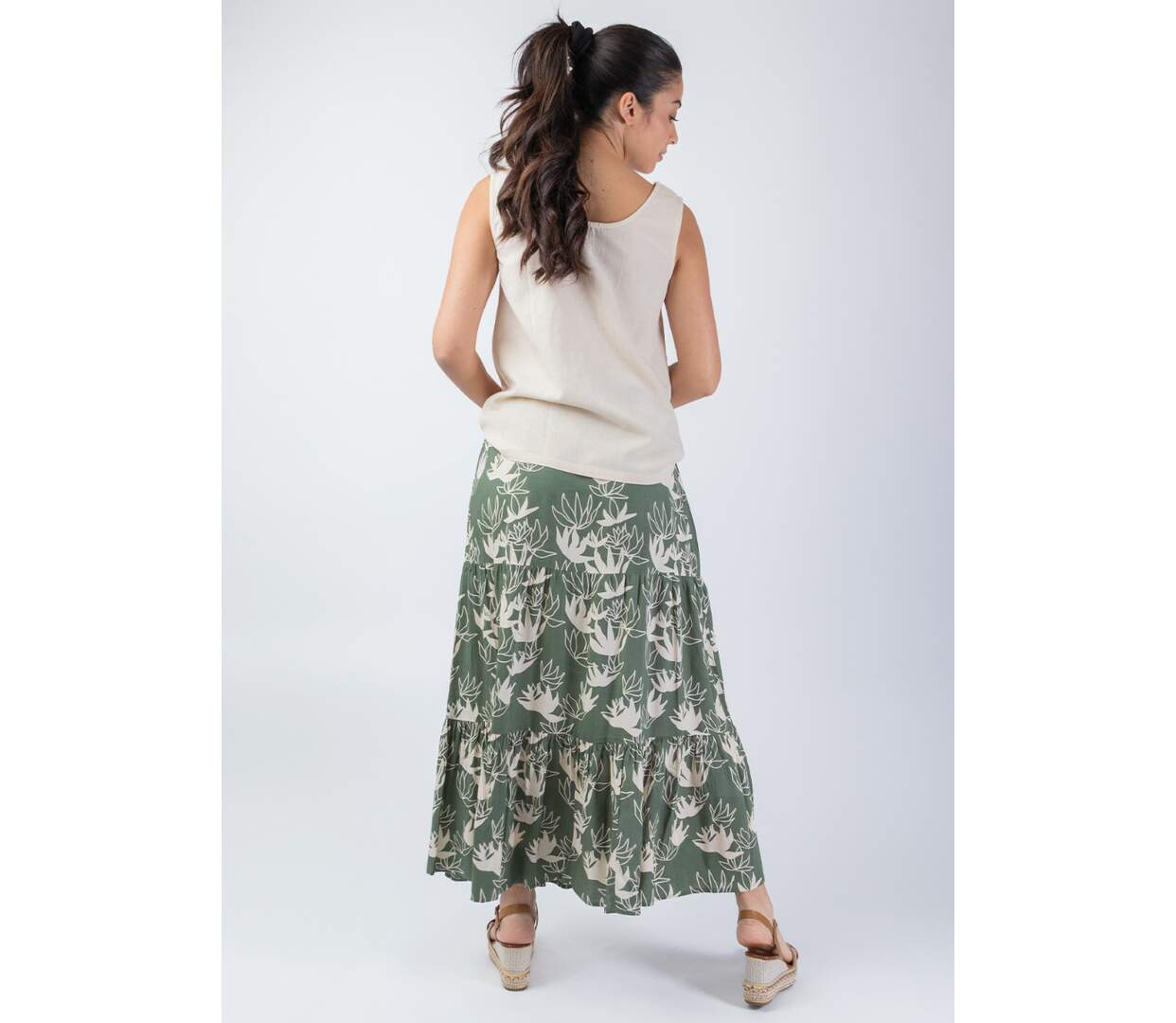 Jupe longue femme CHERRY imprimé fleur de lotus Coton Du Monde-3