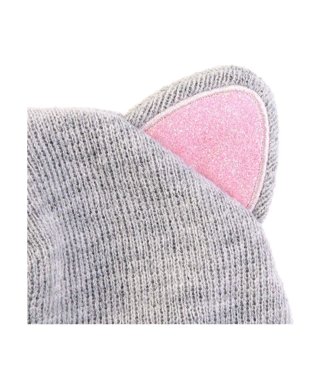 Bonnet Enfant Chat 21cm Gris & Rose-2