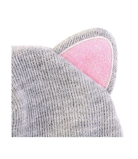 Bonnet Enfant Chat 21cm Gris & Rose