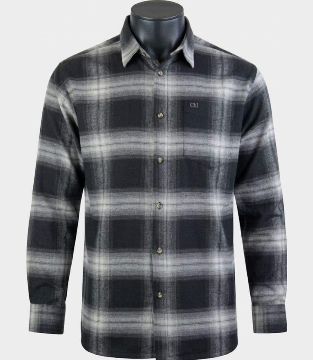 CHALLENGER BRONX — Chemise à carreaux manches longues flanelle noir/gris : la chaleur urbaine et sobre-2