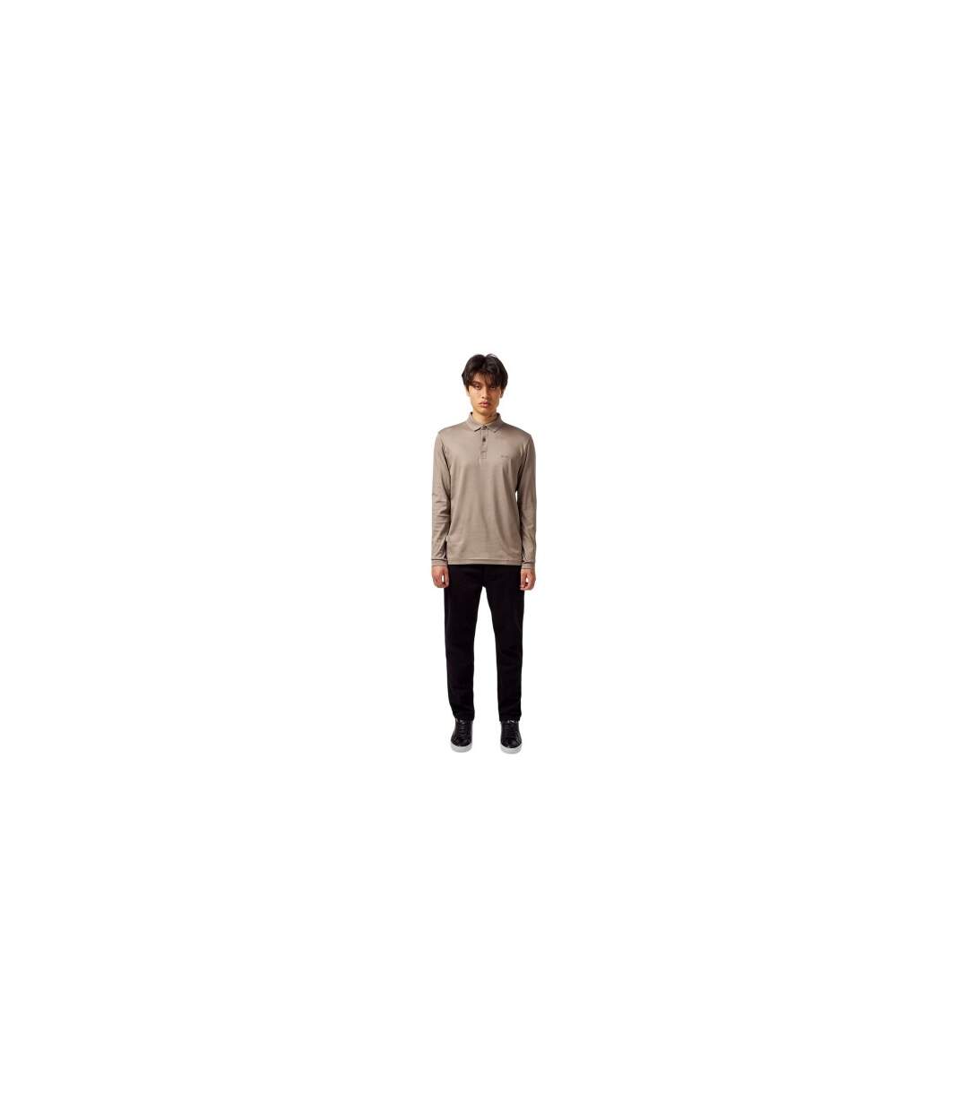 Mens Pirol Logo Long-sleeved Polo Shirt Taupe Boss-1