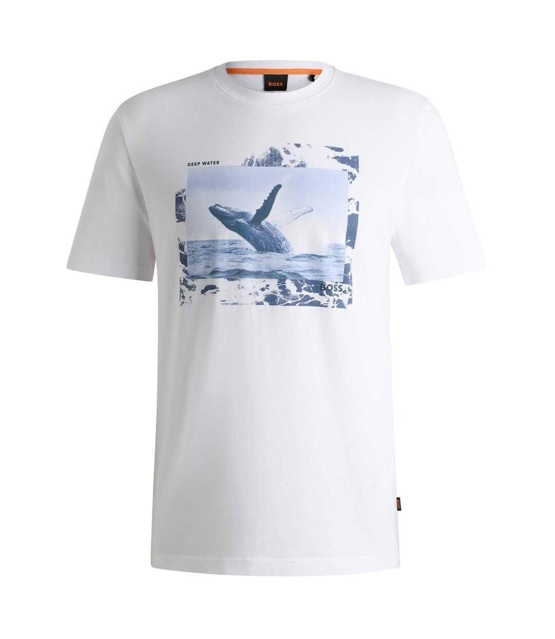 Mens Whale Cotton T-shirt White Boss-2