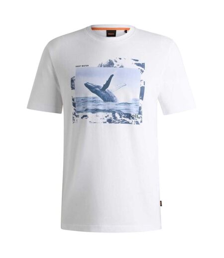 Mens Whale Cotton T-shirt White Boss