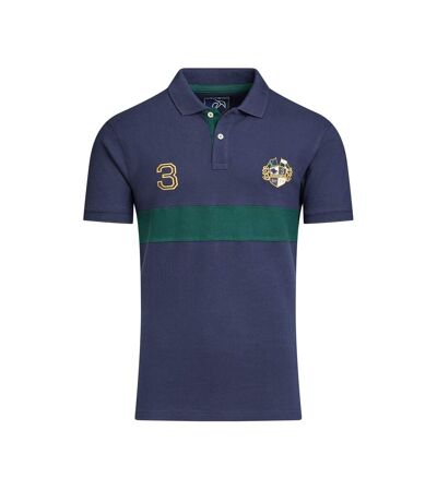 Mens pique cut and sew panel polo shirt navy Raging Bull