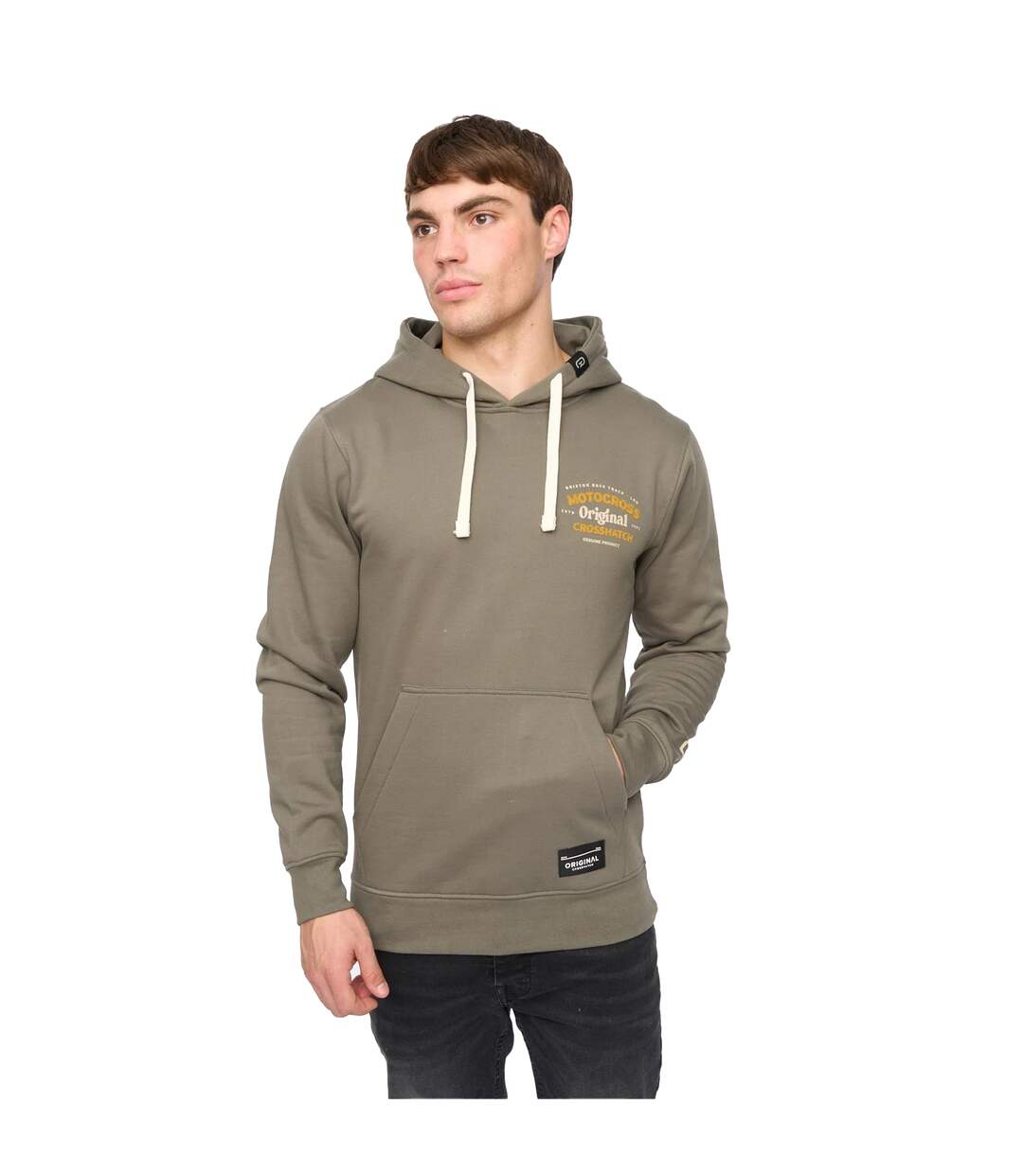 Sweat À Capuche Motocross Homme Olive Crosshatch-2