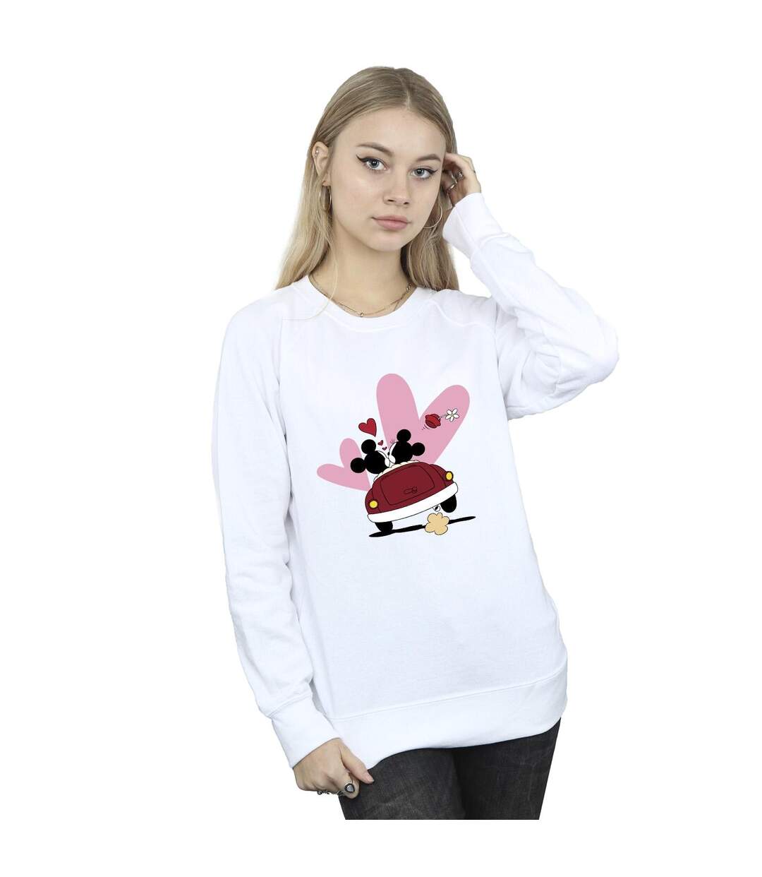 Disney Sweatshirt imprimé voiture Mickey Mouse Femme/Ladies (Blanc) - UTBI28984-2