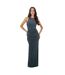Womens/ladies Sparkle Polyester O Ring Fitted Evening Midi Dress Teal AX Paris-1