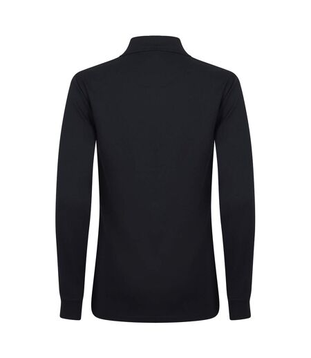 Henbury Mens Coolplus Moisture Wicking Long Sleeve Polo Shirt (Black)
