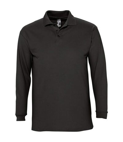 SOLS Mens Winter II Long Sleeve Pique Cotton Polo Shirt (Black)