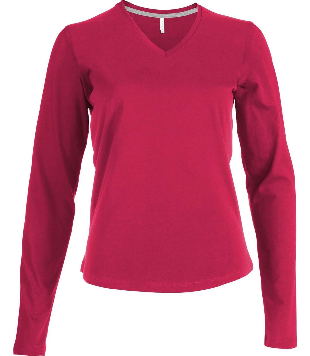 T-shirt manches longues col V - K382 - rose fuchsia - femme-2