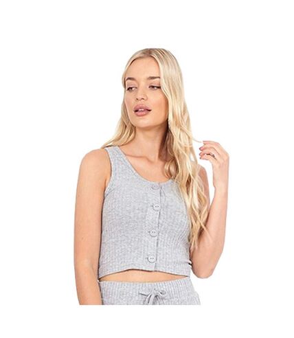 Brave Soul Ladies/Womens Cropped Buttoned Pajama Set (Gray Marl)