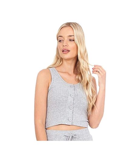 Brave Soul Ladies/Womens Cropped Buttoned Pajama Set (Gray Marl) - UTUT868