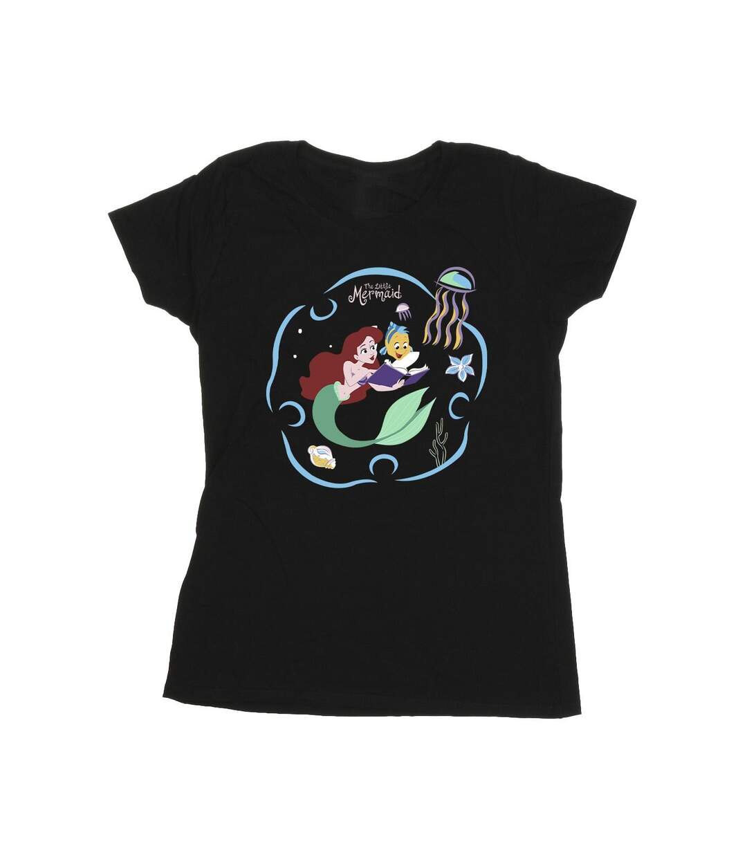 Disney T-shirt en coton Femme/Ladies La Petite Sirène lisant un livre (Noir) - UTBI26317-1
