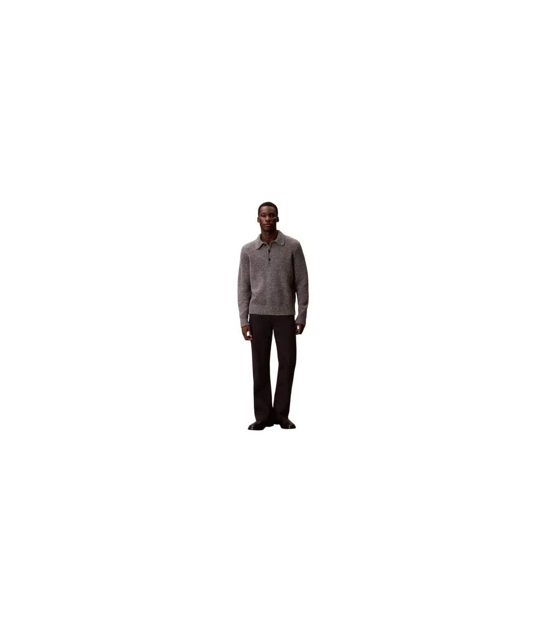 Polo Sweat Manches Longues Homme Gris Chiné Calvin Klein-1