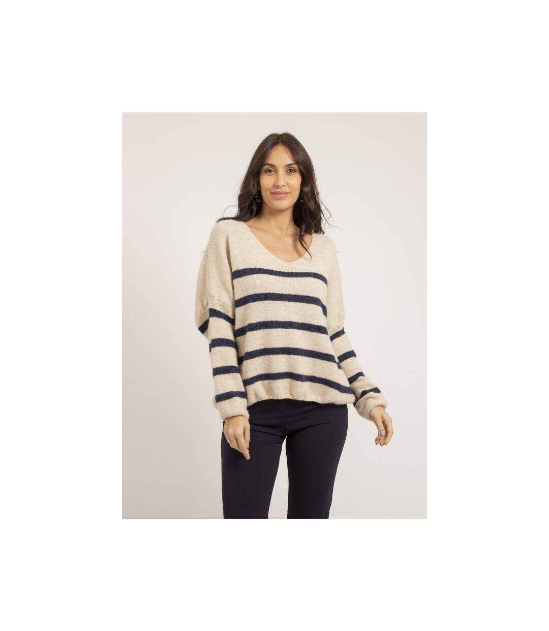 Pull col V rayures KLERVI - Dona X Lisa-1