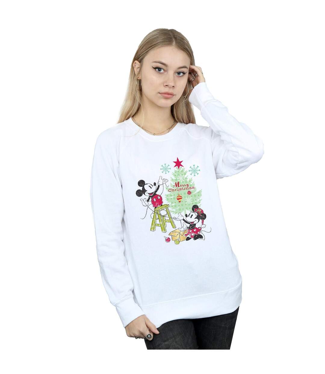 Disney - Sweat MICKEY AND MINNIE CHRISTMAS TREE - Femme (Blanc) - UTBI9101-2