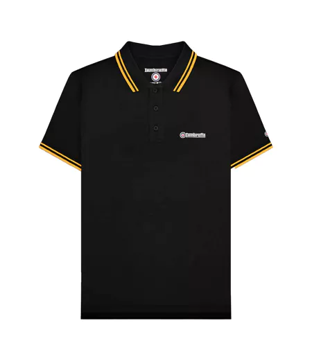 Polo Motif/style Rayure Contrastée Sur Bord Homme Noir Jaune Or Lambretta