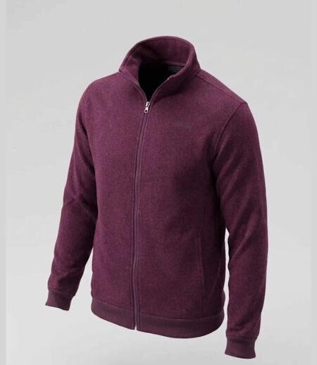 Cardigan Zippé Homme en Polaire Tricot Bordeaux – Col Montant & Coudières Suédine