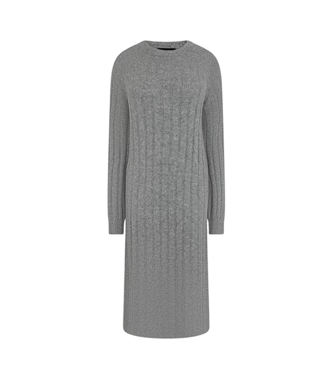 Robe Mi-longue Manches Longues Femme Gris Moyen Chiné Pieces-2
