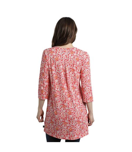 Womens/ladies ava printed slub tunic tango red Weird Fish