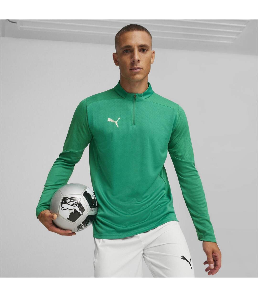 Mens Teamfinal Quarter Zip Training Fleece Top Green Silver Puma-3