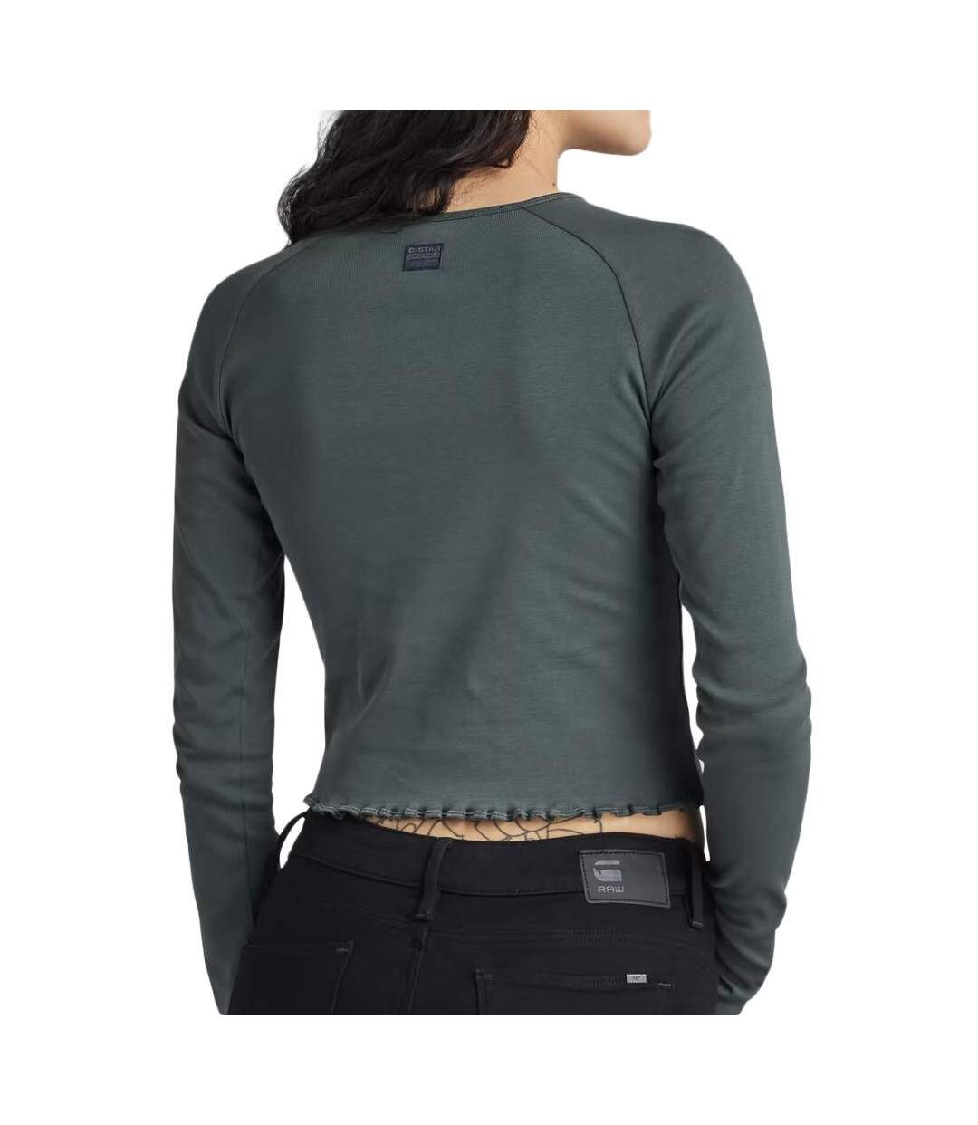 T-shirt manches longues vert foncé femme g-star cropped baby sis raglan-2